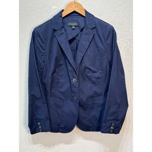 Talbots Women's‎ Navy Blue Cotton Blend Blazer Jacket Size 8 Two Button Casual